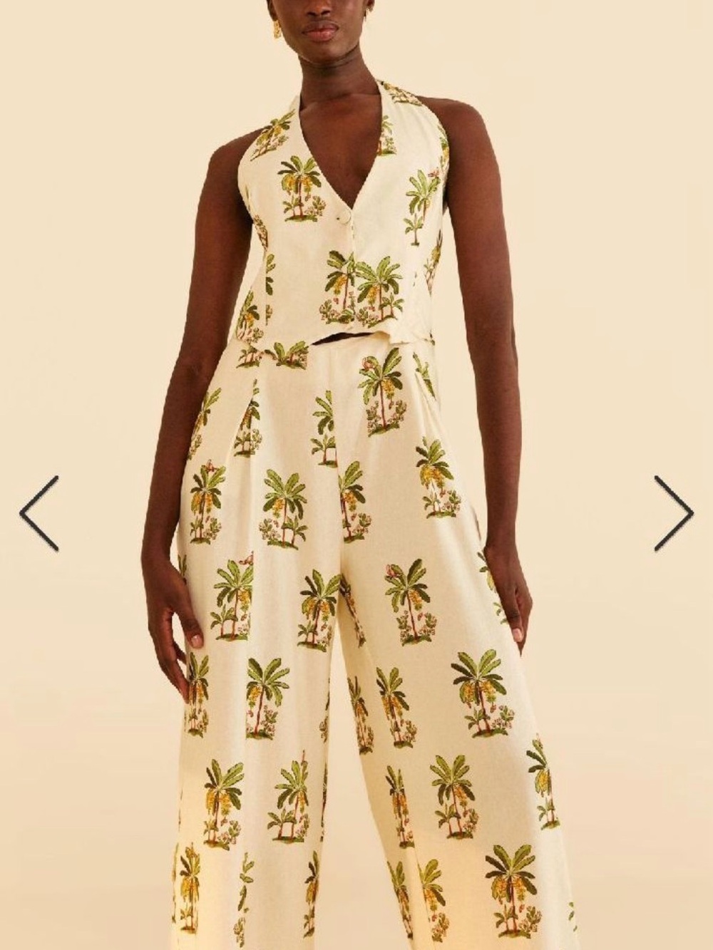 FARM Rio Cream Palm-Print Sleeveless Tie-Back Jumpsuit